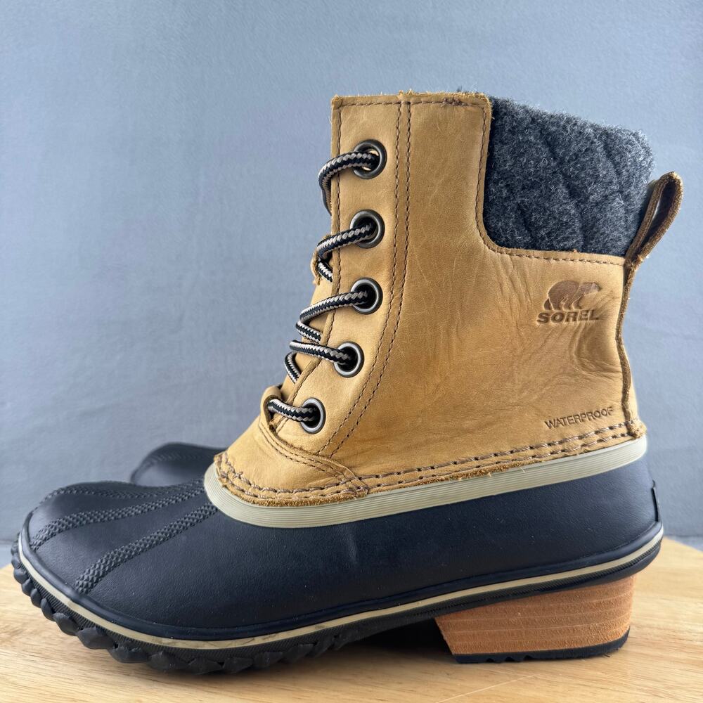 Sorel Slimpack II Brown Leather Lace Up Winter Snow Boots Womens Size 7 US